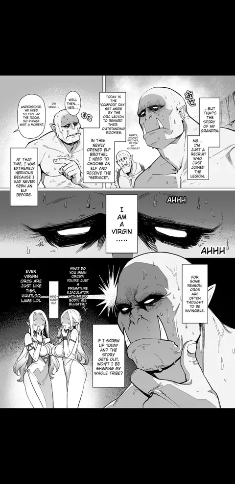 A premature ejaculator virgin orc loses face to the dark-skinned kuudere elf, so he comes back for a rematch (sencha bashira)