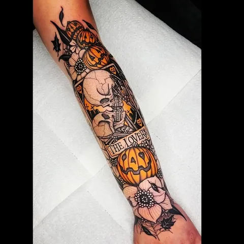 Halloween Lovers done by Angelo Parente at Black Casket Tattoo in Scranton PA