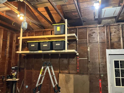 How bad of an idea is it to hang these shelves off the trusses and also screw them to the studs in the wall? I’ve been told it. It’s a pretty bad idea and I should redo this project.