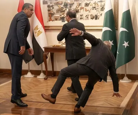 PsBattle: Deputy prime minister of a country falling during a diplomatic meeting