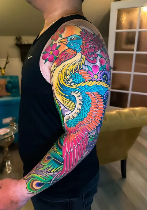 A Phoenix Sleeve Tattoo by Adam Sky, Private Studio, San Francisco, Bay Area, California