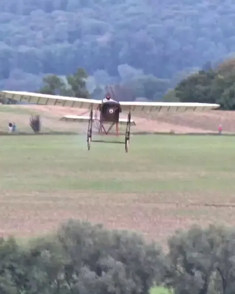This Blériot XI, a plane first flown in 1909, comes in for a perfect landing