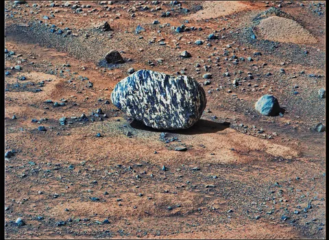 NASA's Mars Perseverance rover acquired this image of an unusual rock using its Left Mastcam-Z camera on Sept 13, 2024. Image Credit: NASA/JPL-Caltech/ASU/Thomas Thomopoulos 