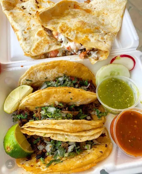 Tacos and quesadilla carne asada
