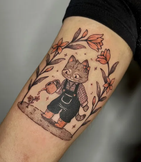 My client asked for a gardener cat in my style :) done in Barcelona (based berlin/barcelona) - Laura Arroz