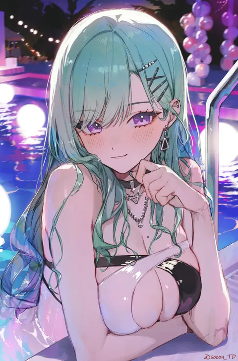 Yakumo Beni at a night pool