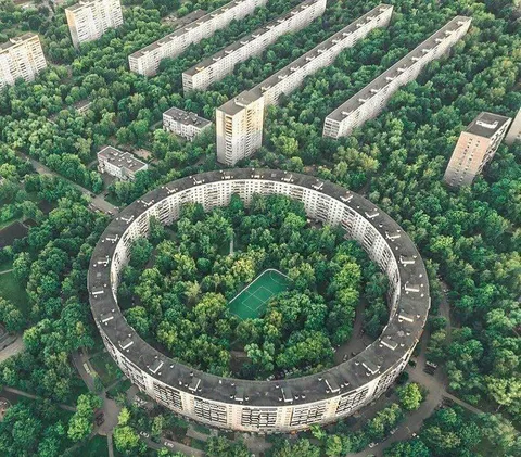 Round apartment buildings in Moscow, Russia
