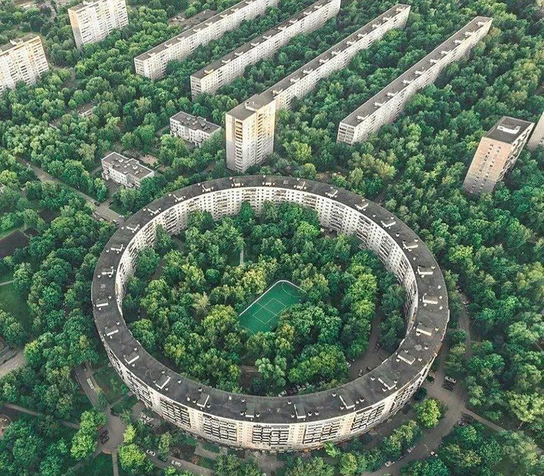 Round apartment buildings in Moscow, Russia