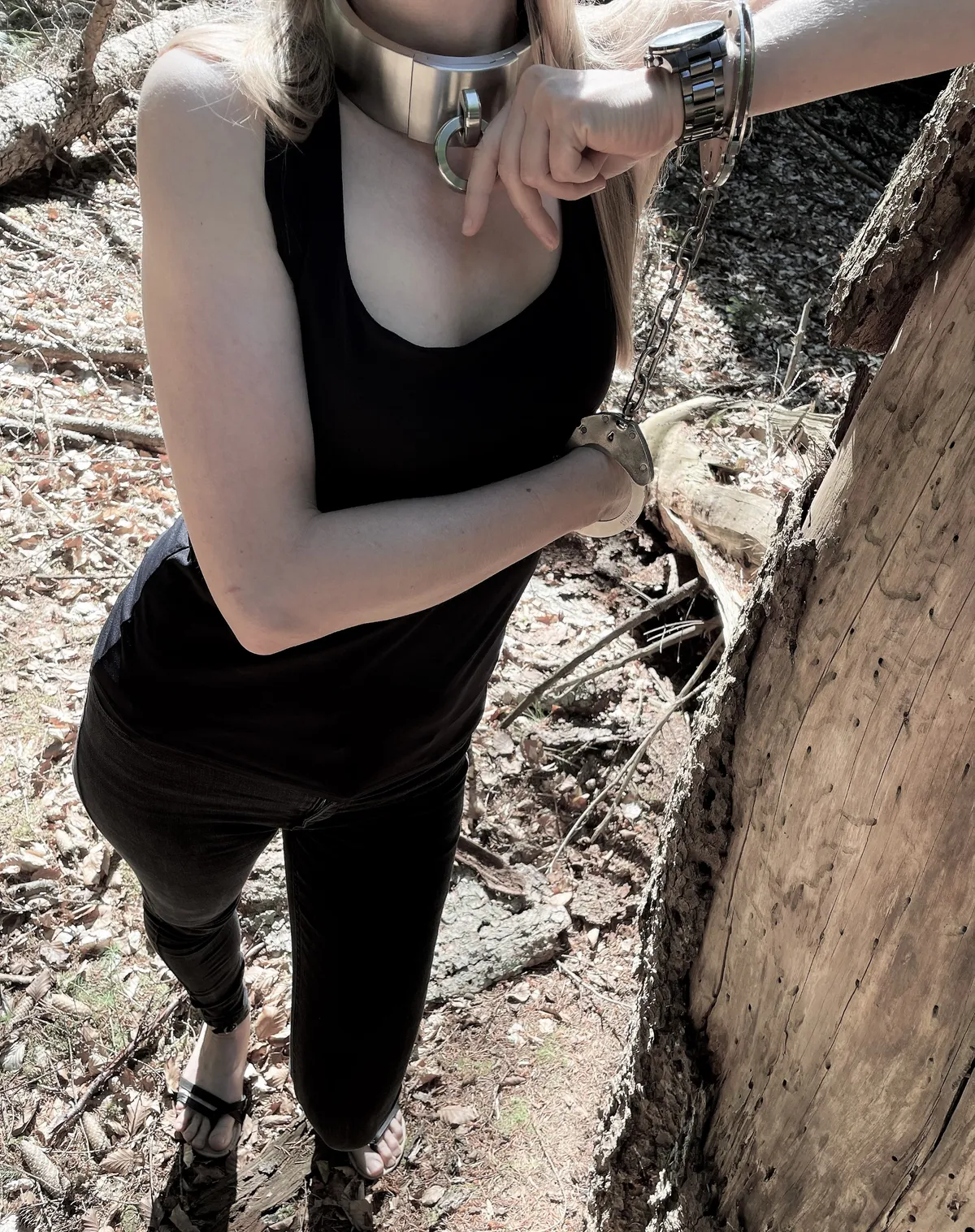 Wore my Clejuso 11 cuffs (and a heavy steel collar) for my forest walk