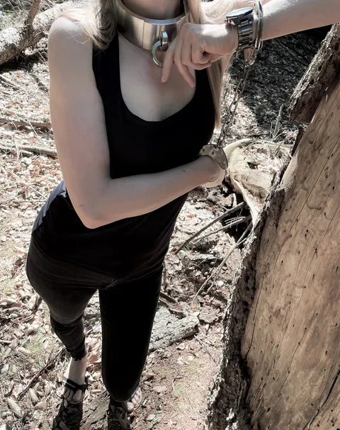 Wore my Clejuso 11 cuffs (and a heavy steel collar) for my forest walk