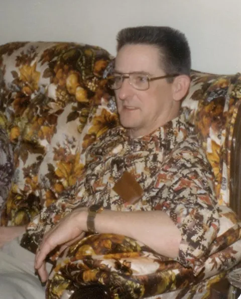 [OC] My grandpa died this week. I found this old pic of him wearing ‘70s camo on a ‘70s couch.