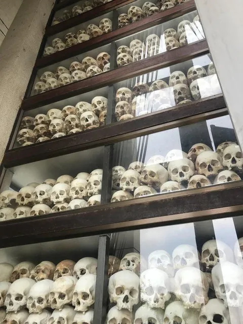 Actual human skulls collected from the Cambodian killing fields 