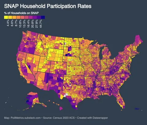 [OC] SNAP Household Participation Rates by County