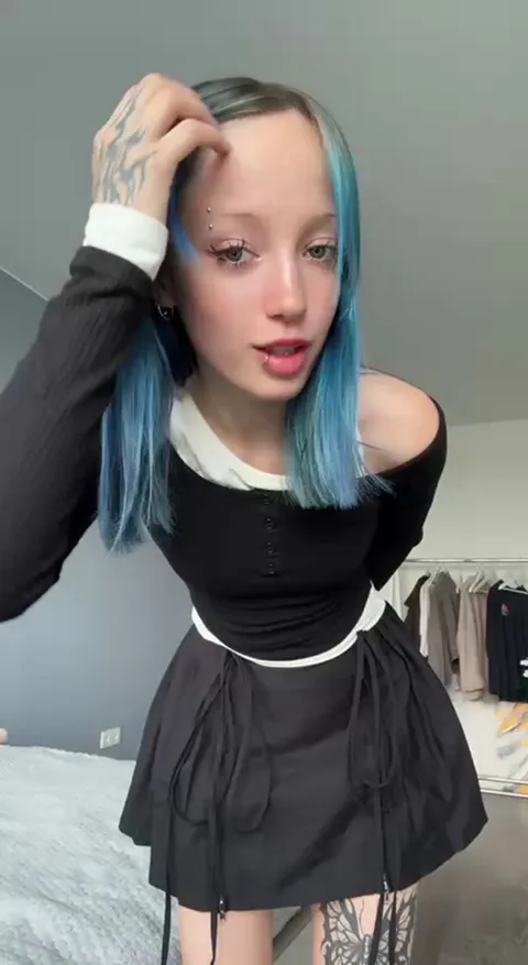 very sexy girl with blue hair and small tits