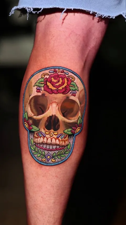 Sugar skull tattoo by hilmartattoos based out of black anchor in Los Angeles ca