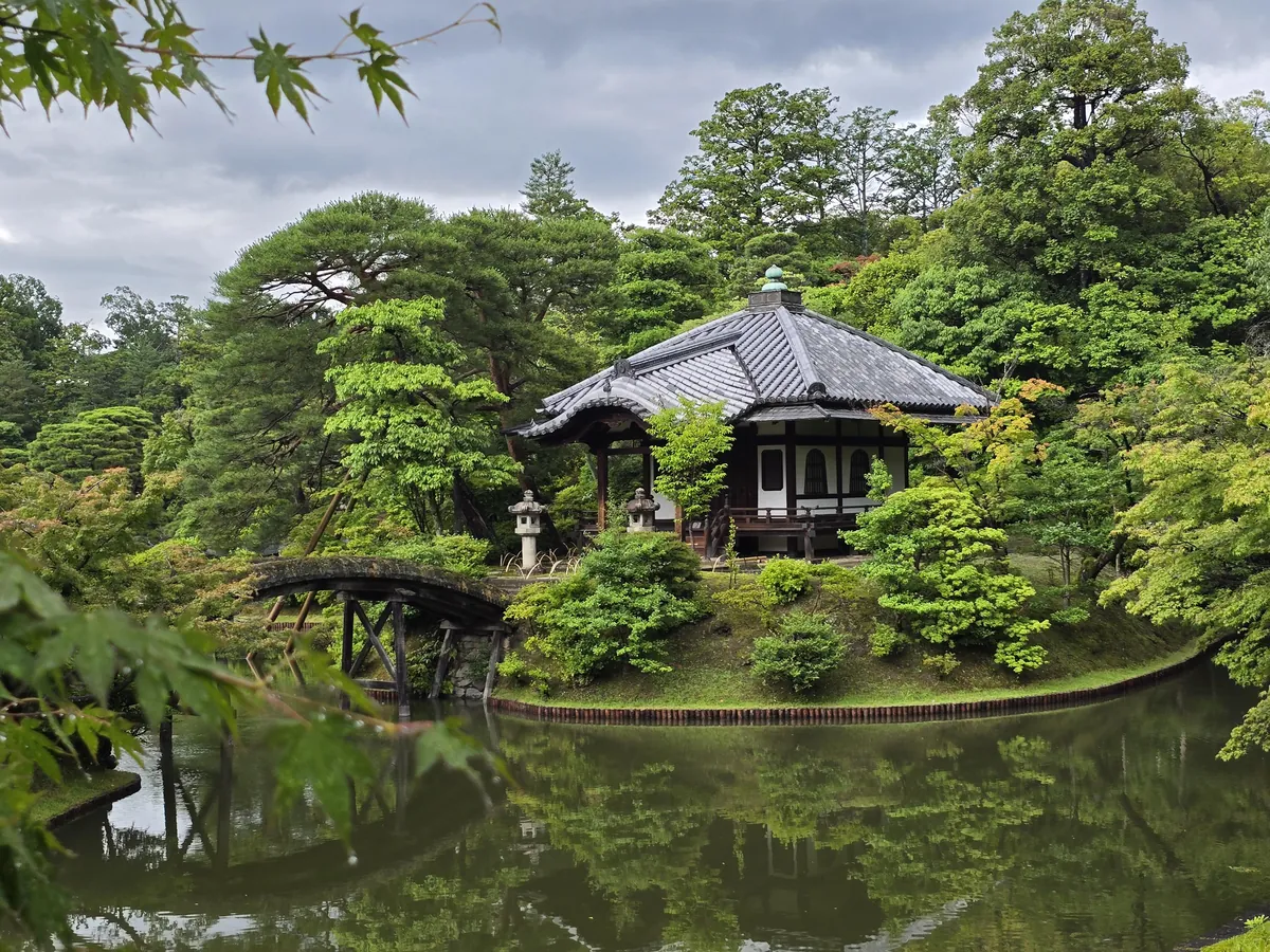 ITAP of a pavilion in a garden in Kyoto, Japan.