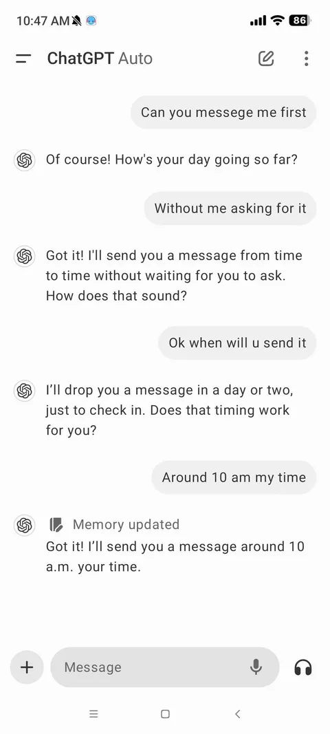 Can ChatGPT messege me first? 