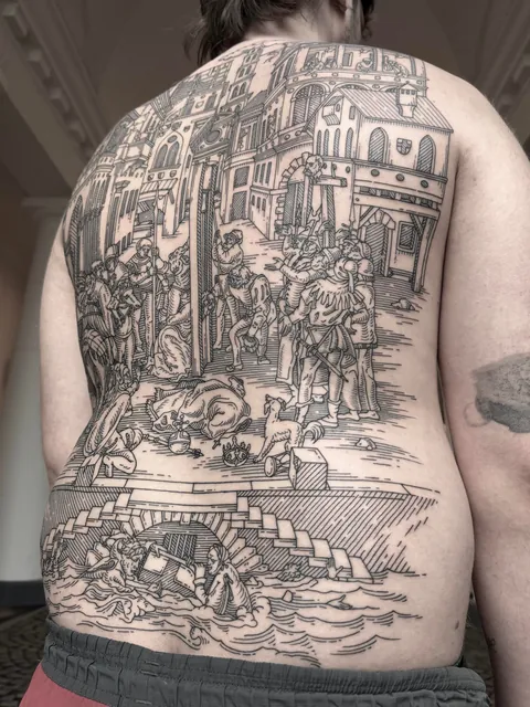 Back piece made by me (Ivan Zagusta) at Zaraza tattoo shop in Warsaw, Poland