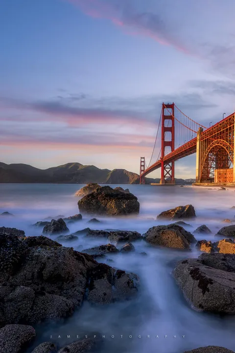 ITAP of the Golden Gate Bridge at sunset.