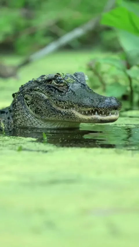 An alligator pushing air out of its eye socket (lacrimal duct) after heavy exertion
