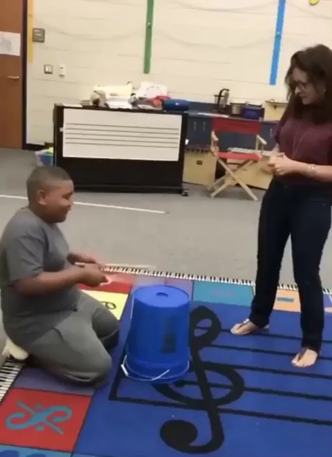 Teacher surprises talented student with a new drum kit