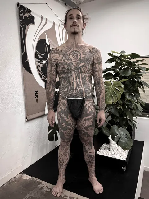 Full body suit in progress made by me (Ivan Zagusta) at Zaraza tattoo shop in Warsaw, PL