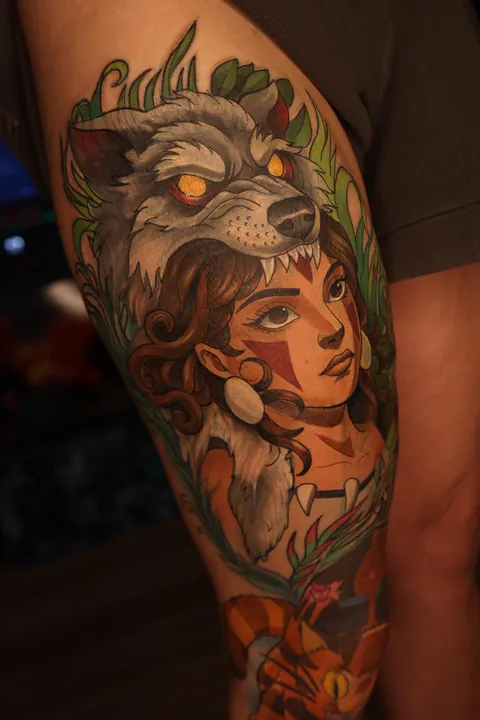 This is a leg sleeve that’s in progress but we just reworked my old thigh tattoo