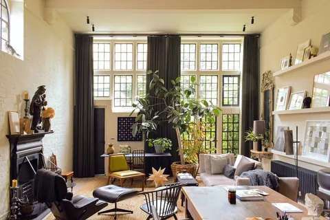 Former 19th-century art school converted into an apartment with a spacious living room, Vauxhall, Lambeth, South London, UK [1600x1067]
