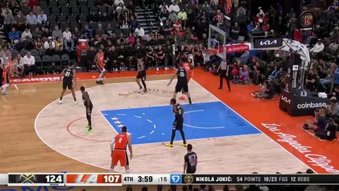 nba game attendee jumps on the court near the end of nuggets vs clippers, gameplay stoppage, Peyton Watson swishes from half court, and the intruder jukes security