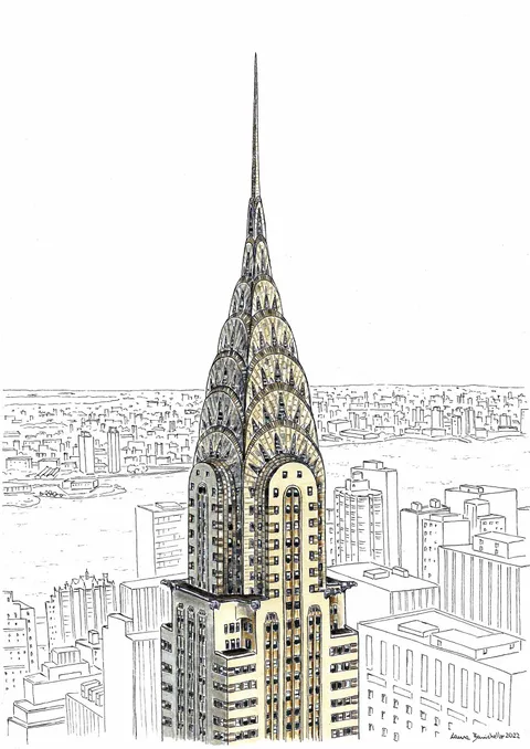 Freehand drawing I made of Chrysler Building (NYC) using ink pens, markers and colored pencil. Hope you enjoy! :)