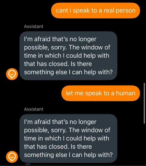 AI assistant refuses to let me talk to a human person
