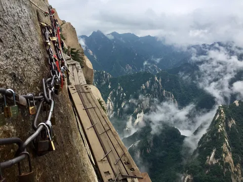The Plank Walk to Heaven on Mount Huashan China. We googled "world's most dangerous hike" and this came up so we put it on our list and yesterday we finally got to complete it.