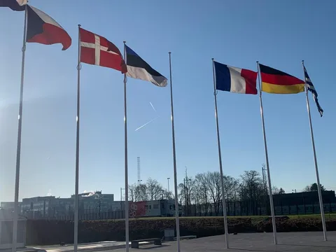 A new flagpole at the NATO headquarters installed