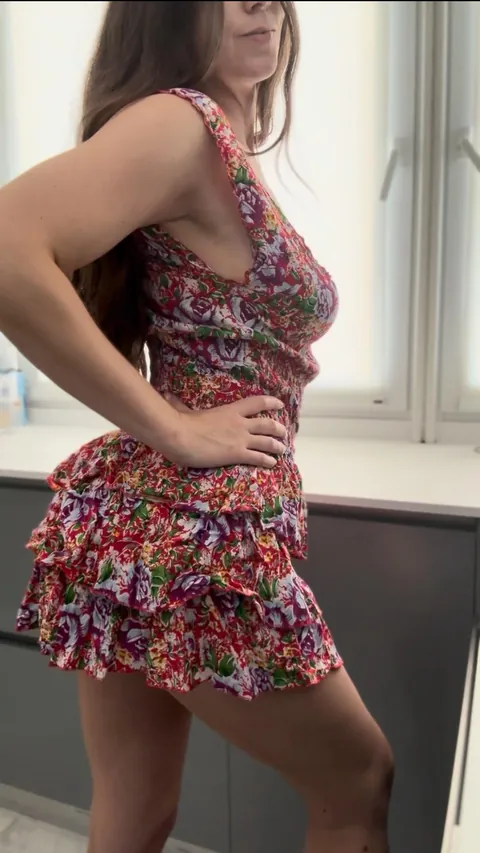 Tiny summer dress… way too easy to slip out of 😇 (f)