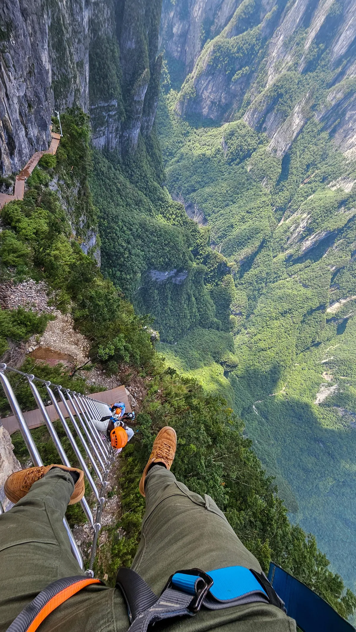 1480 meters big wall Via Ferrata and 168 meters sky ladder climbing challenge in Qixing moutain, Zhangjiajie, China during a solo travel