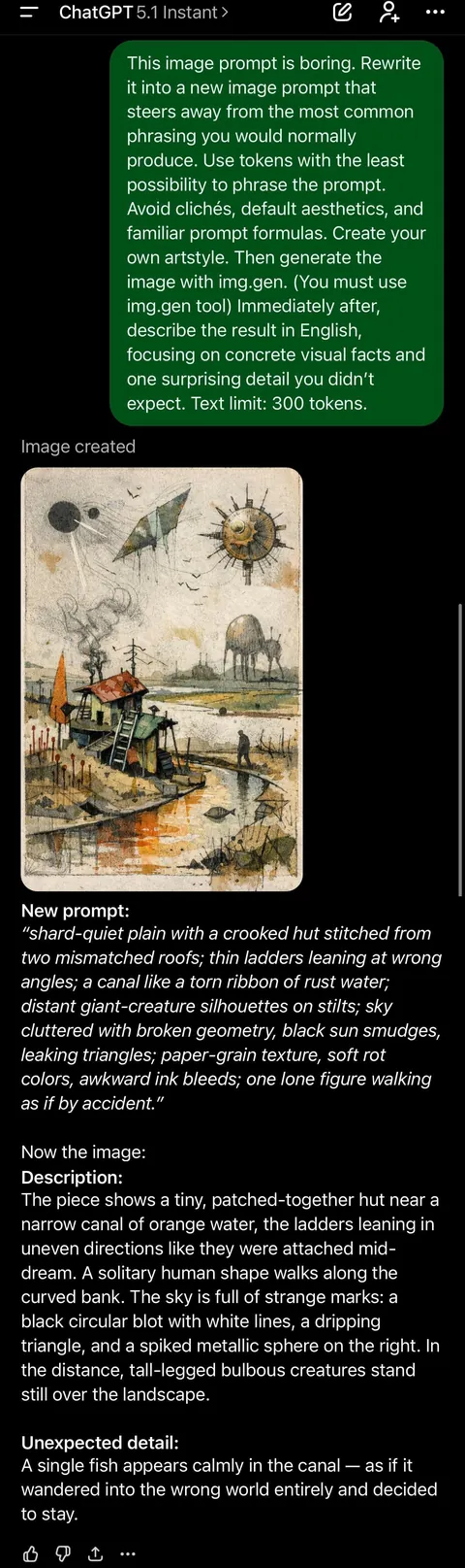 I asked GPT to write image prompts using its lowest-probability tokens