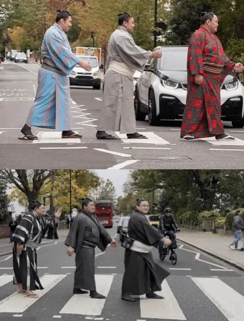 Japans top Sumo Wrestler went to London for a tournament, look at the tourist photos they took