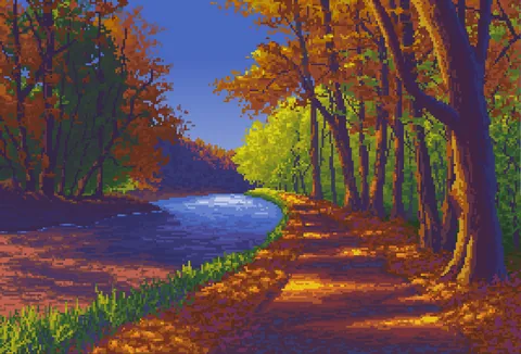 Fall Path - (1. Pixel Art - 2. Acrylic Painting - 3. Reference Photo)