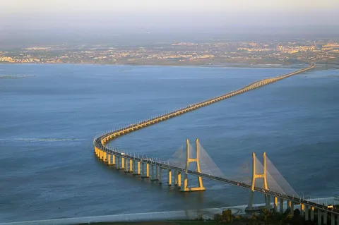 Vasco de Gama bridge in Lisbon, Portugal. The longest (standing) bridge in Europe