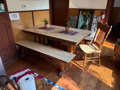 Sanded and poly’d a $50 table (and a chair to match)