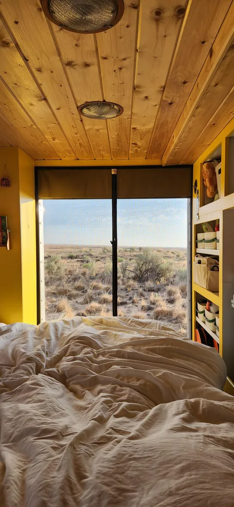 In my cozy place: my converted ambulance in the middle of the desert