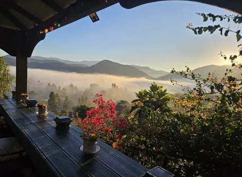 Snowman in the Mountain Garden