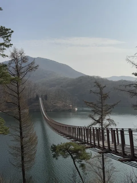 Suspended walkway over a lake in Korea