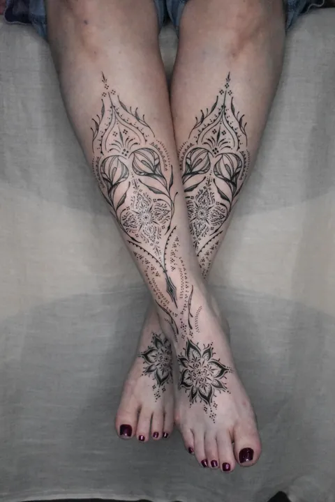 Symmetrical shin &amp; foot ornaments done by me anna__inks in Chicago.