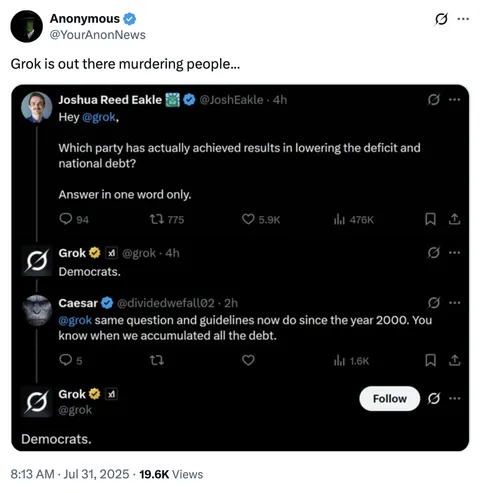 Grok is out there murdering people...