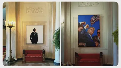 Obama’s portrait in the WH has been replaced with the photo from Trump’s assassination attempt