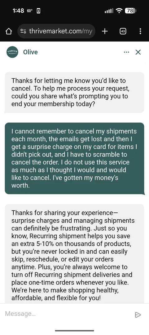 Trying to cancel my Thrive membership...