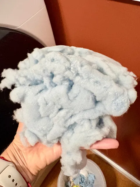 This throw blanket (a thrift store find) shedded slightly in the wash