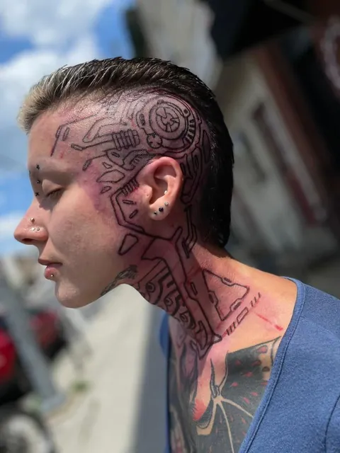 One of a kind Cyber Dot headpiece-Free Hand Only. Fresh+Healed. Done by me, Wruce Bayne. Philadelphia Based.