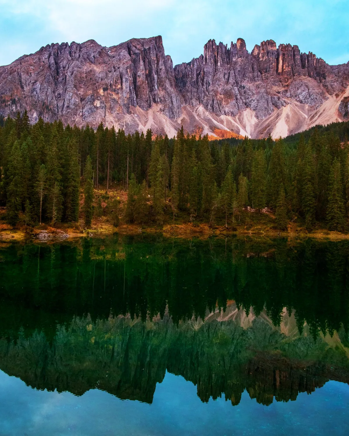 Karersee Reflection -- Dolomites, Italy [1600x2000][oc]